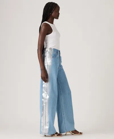 Levi's Cinch Metallic Side Stripe High Waist Baggy Wide Leg Jeans In Blue