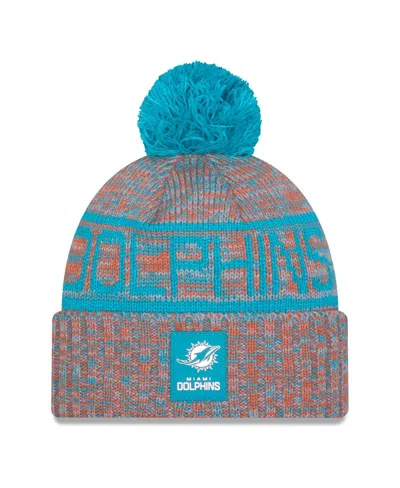 New Era Men's Orange Miami Dolphins 2025 Sideline Cold Weather Cuffed Pom With Knit Hat In Multi