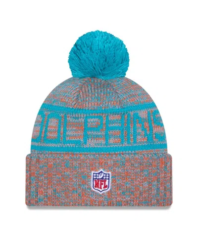 New Era Men's Orange Miami Dolphins 2025 Sideline Cold Weather Cuffed Pom With Knit Hat In Multi