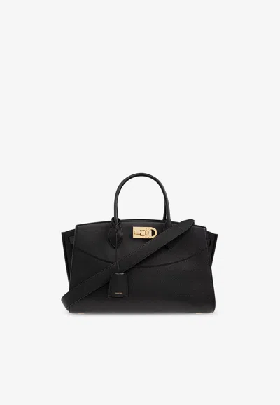 Ferragamo Structured Shoulder Bag Adjustable Strap In Black