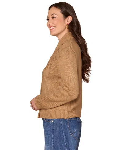 Democracy Women's Long Sleeve Shawl Collar Sweater In Brown