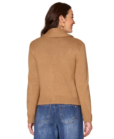 Democracy Women's Long Sleeve Shawl Collar Sweater In Brown