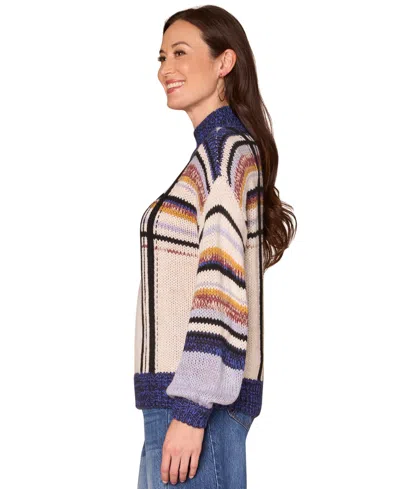 Democracy Women's Long Sleeve Mock Neck Stripe Sweater In Multi