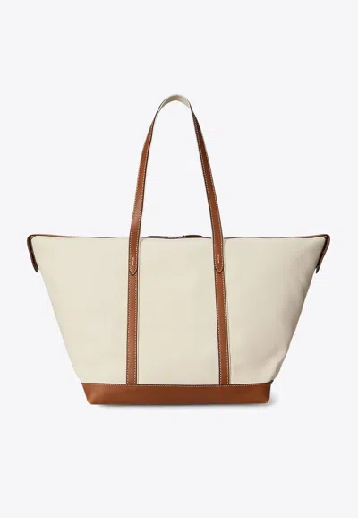 Polo Ralph Lauren Canvas Travel Bag With Leather Profiles In White