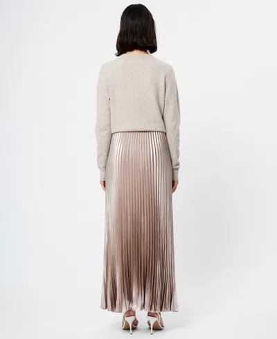 French Connection Marielle Pleated Metallic Satin Maxi Skirt In Neutral