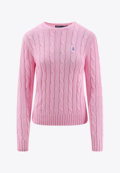 Polo Ralph Lauren V Neckline Sweater With Braids In Pink