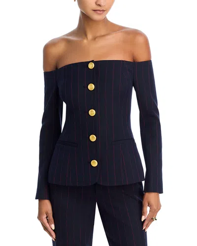 L'agence Alice Off Shoulder Pinstripe Blazer In Blue