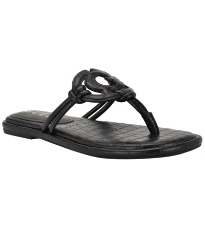 Guess Women's Saime Embellished G Cutout Flat Thong Sandals In Black