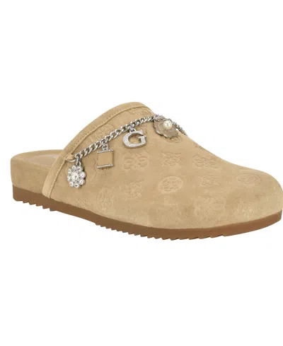 Guess Women's Gavyn Charms Logo Slip-on Clogs In Brown