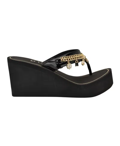 Guess Women's Sutton Charms Eva Thong Wedge Sandals In Black
