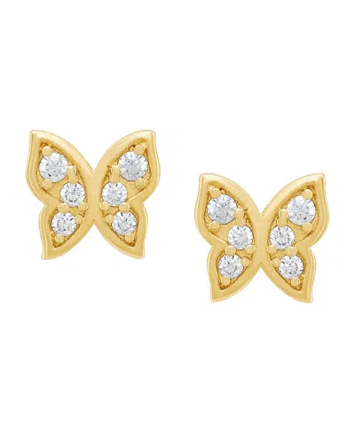 Macy's Children's White Cubic Zirconia Butterfly Earrings In 14k Yellow Gold In Gold