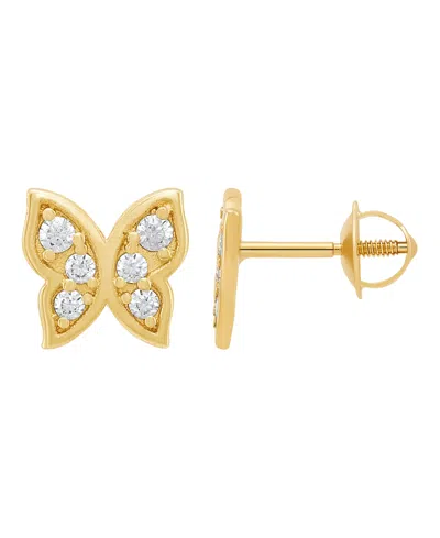 Macy's Children's White Cubic Zirconia Butterfly Earrings In 14k Yellow Gold In Gold