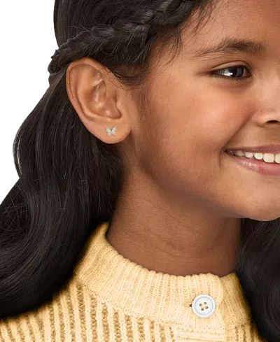 Macy's Children's White Cubic Zirconia Butterfly Earrings In 14k Yellow Gold In Gold