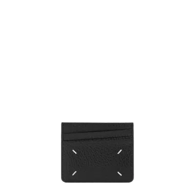 Maison Margiela Rectangular Textured Calf Leather Wallet With Iconic Stitch Detail In Blue