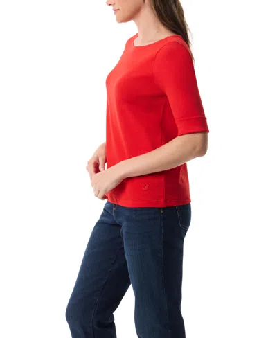 Gloria Vanderbilt Women's Alanis Boat Neck Elbow-sleeve T-shirt In Red
