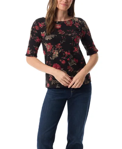Gloria Vanderbilt Women's Alanis Printed Cuffed-sleeve T-shirt In Black