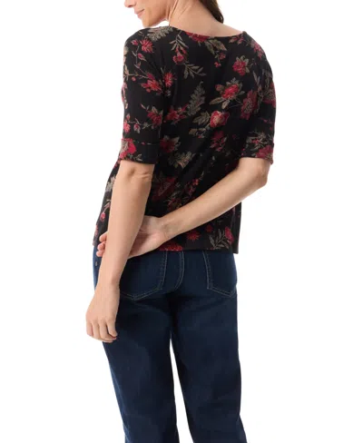 Gloria Vanderbilt Women's Alanis Printed Cuffed-sleeve T-shirt In Black