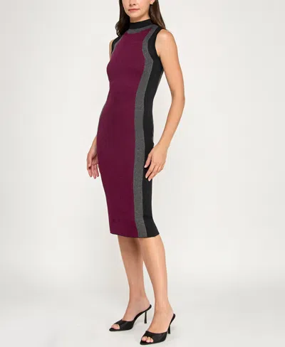 Invitee Juniors' Sleeveless Mock Neck Midi Sweaterdress In Purple