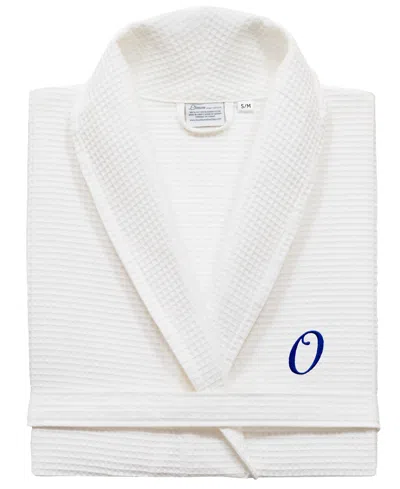 Linum Home Personalized Unisex Embroidered Turkish Cotton Waffle Weave Bathrobe In White