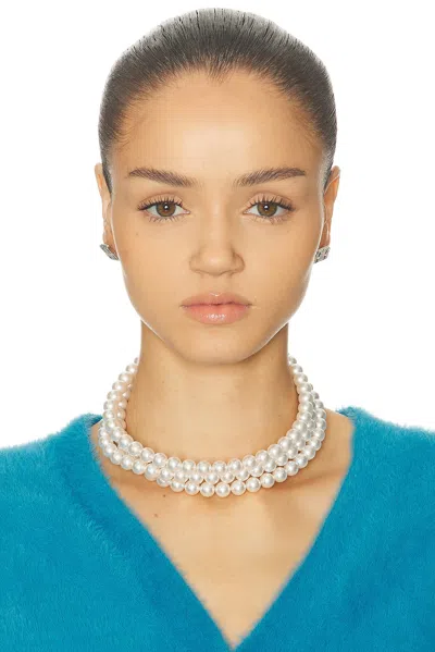 Balenciaga Pearl 3 Row Chocker Necklace In Metallic