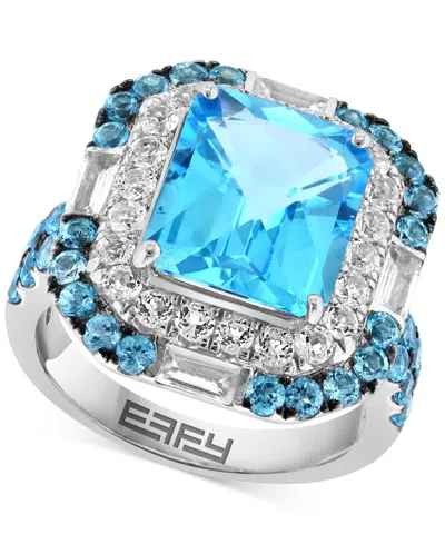 Effy Collection Effy Blue Topaz (7-1/2 Ct. T.w.) & White Topaz (1 Ct. T.w.) Halo Ring In Sterling Silver In Blue