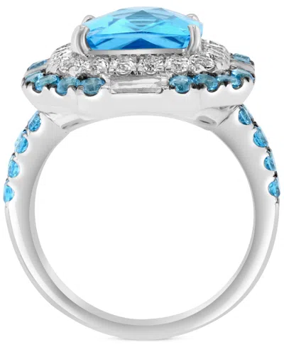 Effy Collection Effy Blue Topaz (7-1/2 Ct. T.w.) & White Topaz (1 Ct. T.w.) Halo Ring In Sterling Silver In Blue