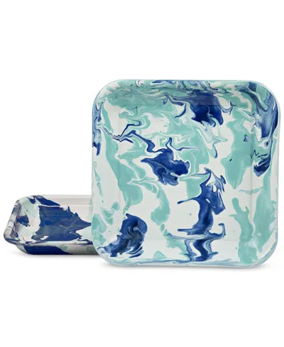 Golden Rabbit Lagoon Enameled Steel Square Trays, Set Of 2 In Multi