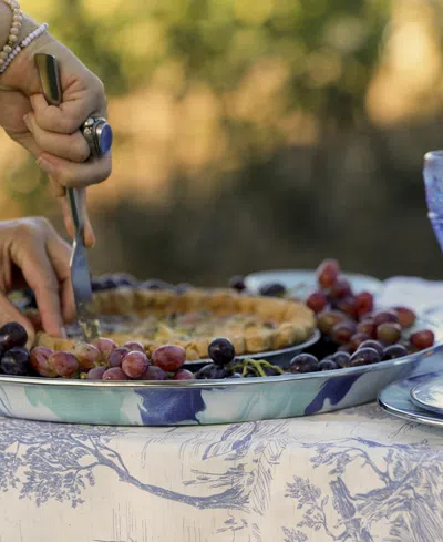 Golden Rabbit Lagoon Enameled Steel Large Serving Tray In Green