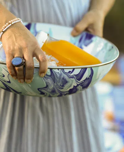 Golden Rabbit Lagoon Enameled Steel Large Serving Bowl In Green