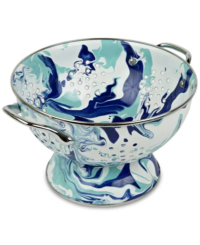 Golden Rabbit Lagoon Enameled Steel Medium Colander In Blue