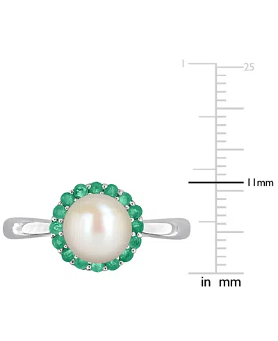 Macy's Cultured Freshwater Pearl (7-7.5mm) & Emerald (1/3 Ct. T.w.) Ring In Sterling Silver In Silver