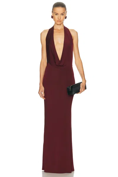Lapointe Lightweight Jersey Deep Cowl Neck Gown In Red