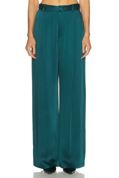 Lapointe Satin Relaxed Pleated Pant In Blue