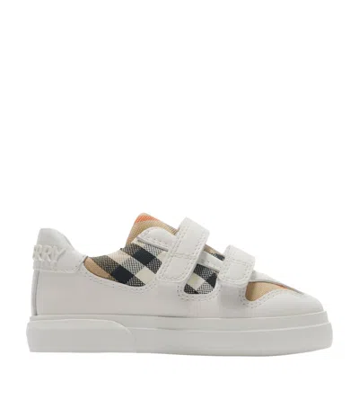 Burberry Kids'  Childrens Check Cotton And Leather Sneakers In Sand