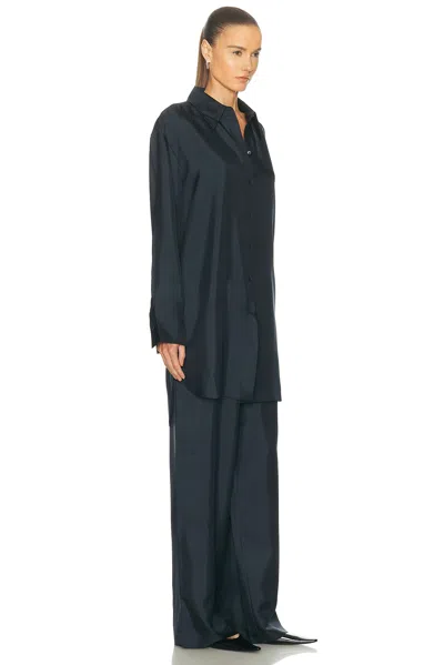 Rohe Oversized Silk Button Down Top In Blue