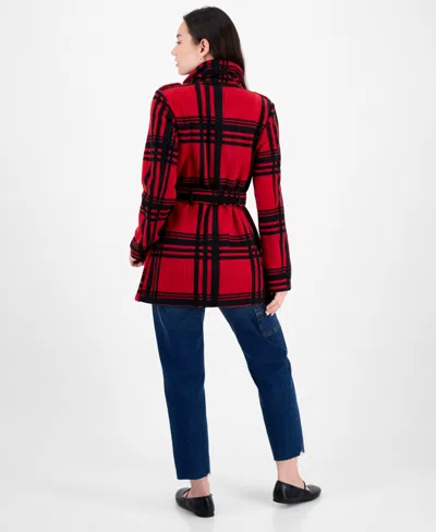 Bcx Juniors' Plaid Micro-fleece Belted Jacket In Multi