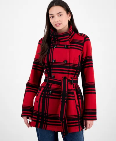 Bcx Juniors' Plaid Micro-fleece Belted Jacket In Multi