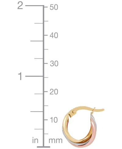 Macy's Small Oval Triple Crossover Tube Hoop Earrings In 10k Yellow, White And Rose Gold In Multi