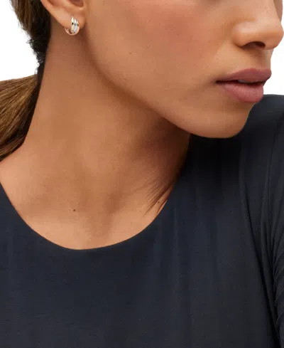 Macy's Small Oval Triple Crossover Tube Hoop Earrings In 10k Yellow, White And Rose Gold In Multi