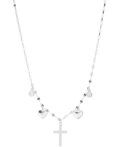Macy's Cubic Zirconia Cross Heart Pendant Necklace (0.29 Ct. T.w.) In Sterling Silver (also In 14k Gold Ove In Silver