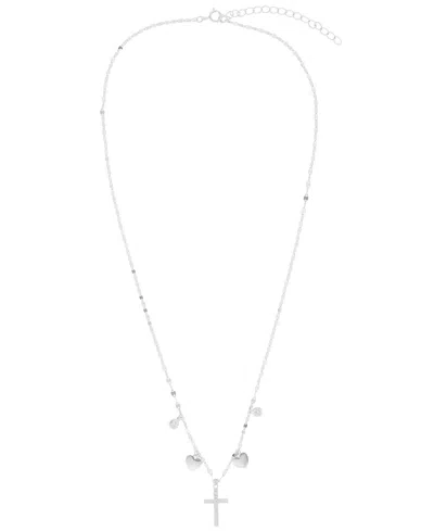 Macy's Cubic Zirconia Cross Heart Pendant Necklace (0.29 Ct. T.w.) In Sterling Silver (also In 14k Gold Ove In Silver