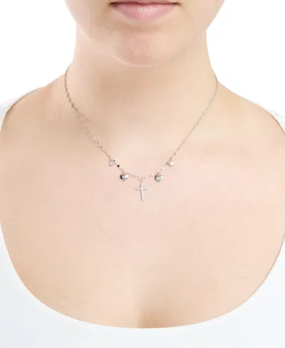 Macy's Cubic Zirconia Cross Heart Pendant Necklace (0.29 Ct. T.w.) In Sterling Silver (also In 14k Gold Ove In Silver