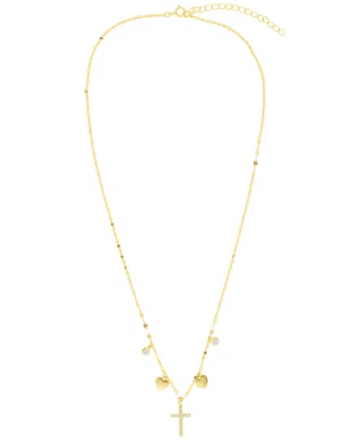 Macy's Cubic Zirconia Cross Heart Pendant Necklace (0.29 Ct. T.w.) In Sterling Silver (also In 14k Gold Ove In Gold