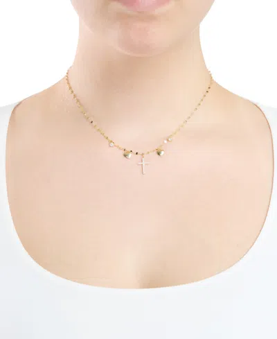 Macy's Cubic Zirconia Cross Heart Pendant Necklace (0.29 Ct. T.w.) In Sterling Silver (also In 14k Gold Ove In Gold