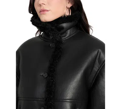 Guess Women's Stand-collar Faux-shearling Coat In Black