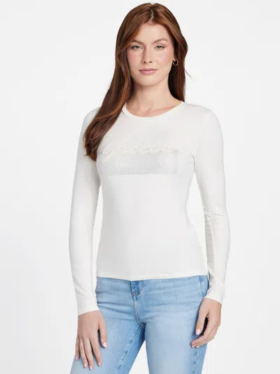Guess Factory Kyanna Logo Long-sleeve Tee In White