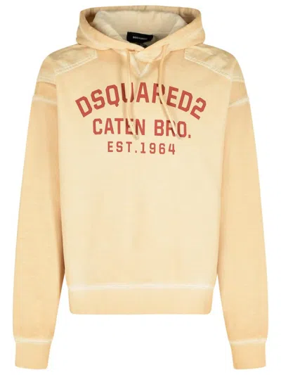 Dsquared2 Hooded Cotton Sweatshirt Long Sleeves In Yellow