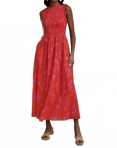 Sugarlips Arlett Floral Smocked Sleeveless Midi Dress In Fia In Red