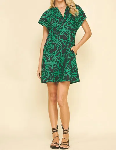 Pinch Sasha Geo Print Mini Dress In Black & Bright Green In Green
