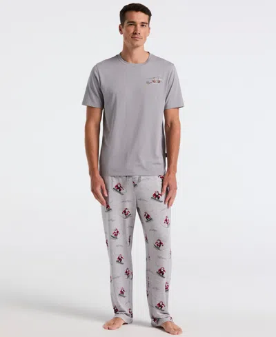 Perry Ellis Portfolio Men's Deluxe Snowboard Santa Print Sleep Pants In Gray